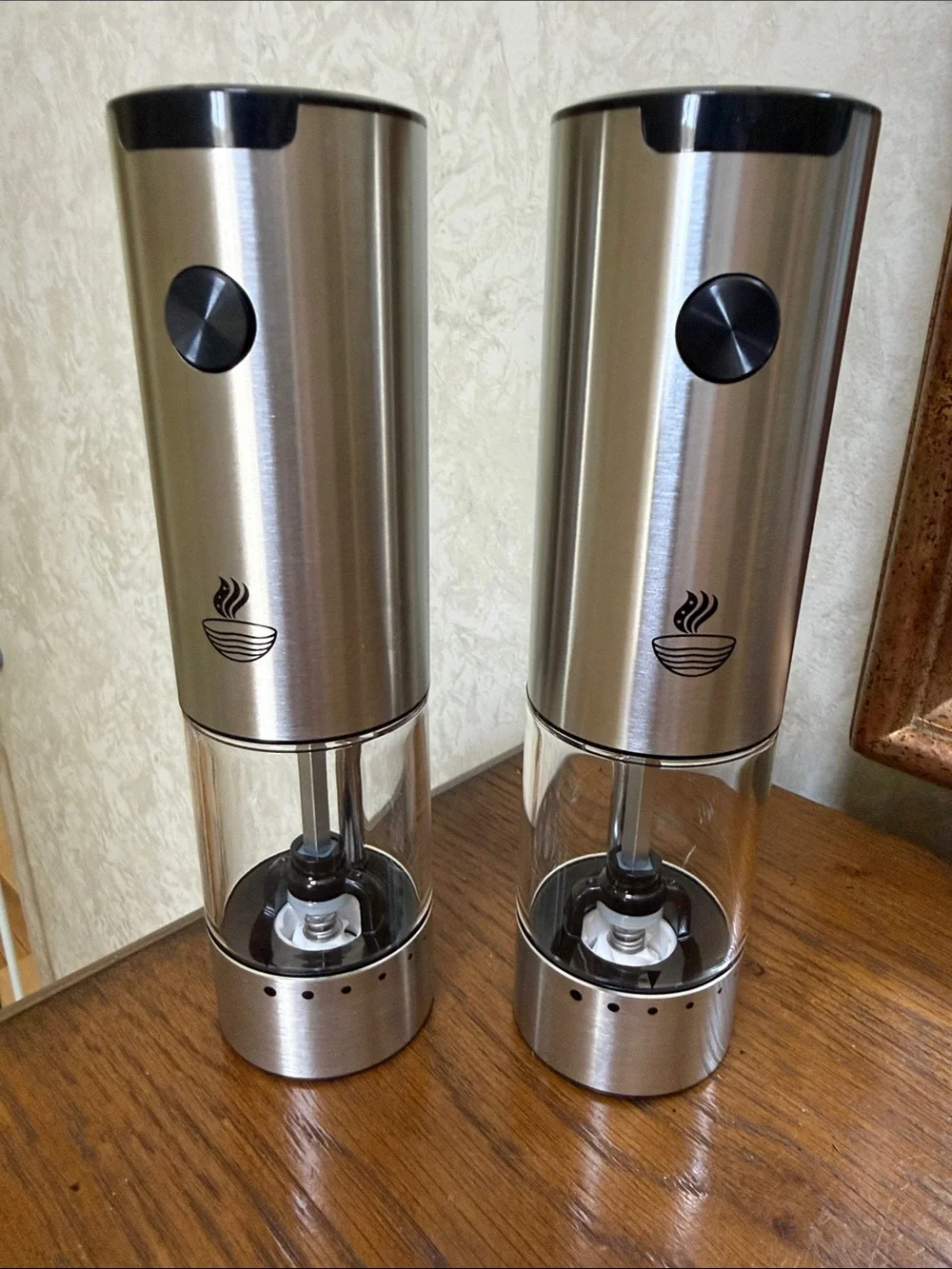 Flavorae Stainless Steel Electric Salt & Pepper Grinder Set with built in light.